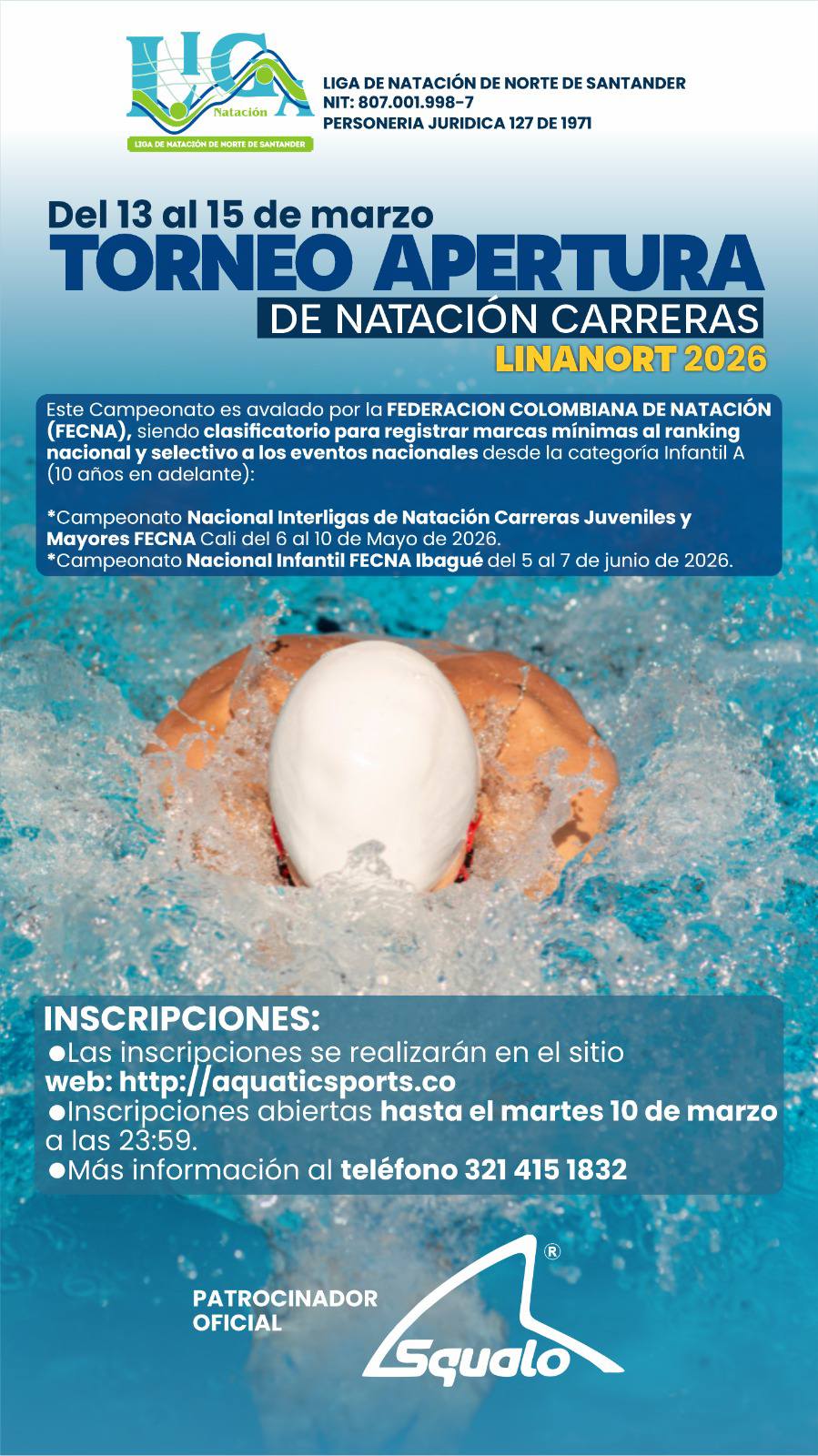Afiche del Torneo Apertura de Natación LINANORT 2026